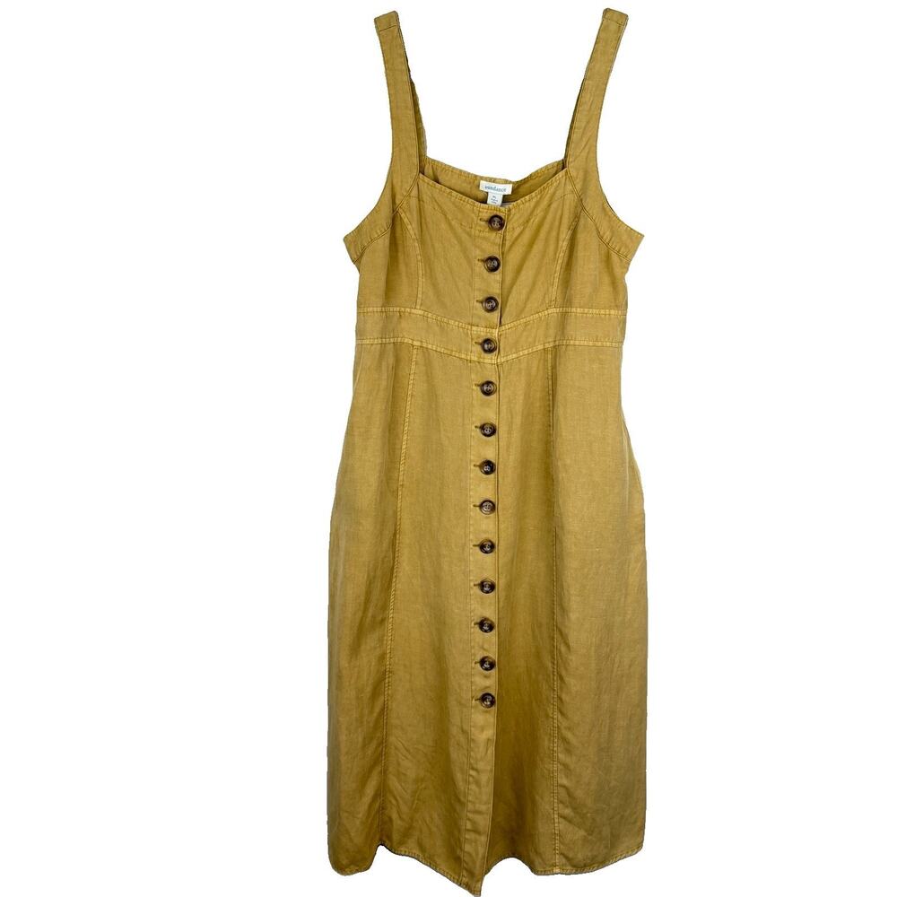 Sundance Linen Blend Dress Size Petite L Mustard Button Down Boho Coastal NWOT